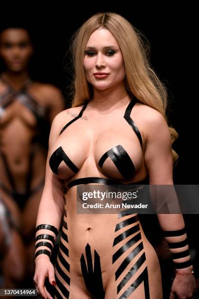 Model walks the runway during Black Tape Project At New York Fashion Week Powered By Art Hearts Fashion at The Ziegfeld Ballroom on February 13, 2022...