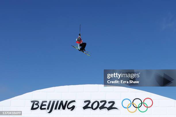 Dominique Ohaco of Team Chile performs a trick during the Women's Freestyle Skiing Freeski Slopestyle Qualification on Day 10 of the Beijing 2022...