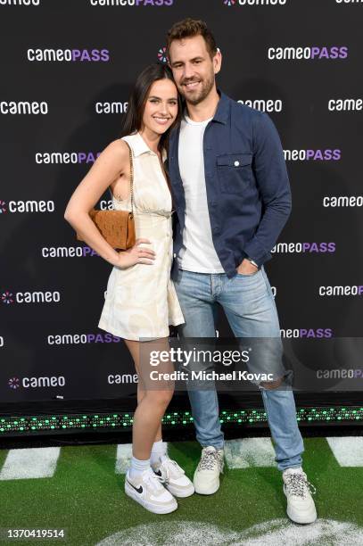 Natalie Joy and Nick Viall attend the Big Game Watch Party at the Cameo Villa on February 13, 2022 in Beverly Hills, California.