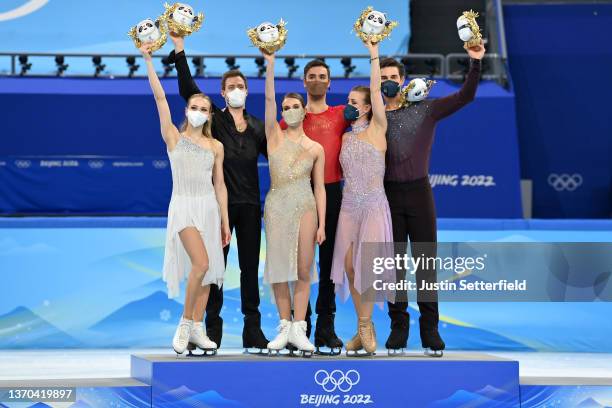 Gold medalists Gabriella Papadakis and Guillaume Cizeron of Team France , Silver medalists Victoria Sinitsina and Nikita Katsalapov of Team ROC and...