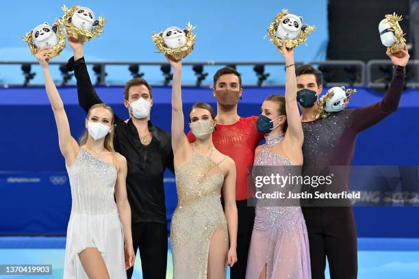 Gold medalists Gabriella Papadakis and Guillaume Cizeron of Team France , Silver medalists Victoria Sinitsina and Nikita Katsalapov of Team ROC and...