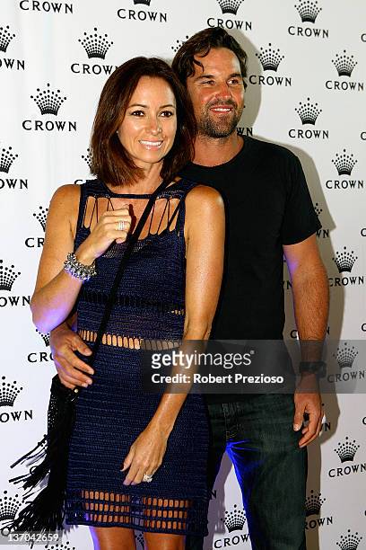 Patrick Rafter and Lara Feltham arrive at the 2012 Australian open Players Party at Crown Towers on January 15, 2012 in Melbourne, Australia.