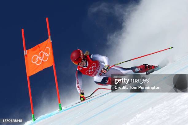 Mikaela Shiffrin of Team United States skis during the Women's Downhill 3rd Training on day 10 of the Beijing 2022 Winter Olympic Games at National...