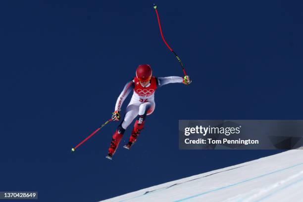 Mikaela Shiffrin of Team United States skis during the Women's Downhill 3rd Training on day 10 of the Beijing 2022 Winter Olympic Games at National...