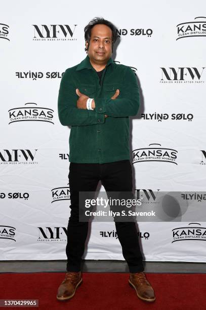 Aks Mathur attends the Flying Solo NYFW February 2022 Afterparty on February 13, 2022 in New York City.