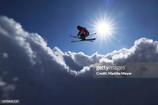 David Wise of Team United Sates performs a trick during the Freestyle Skiing Halfpipe Training session on Day 10 of the Beijing 2022 Winter Olympics...