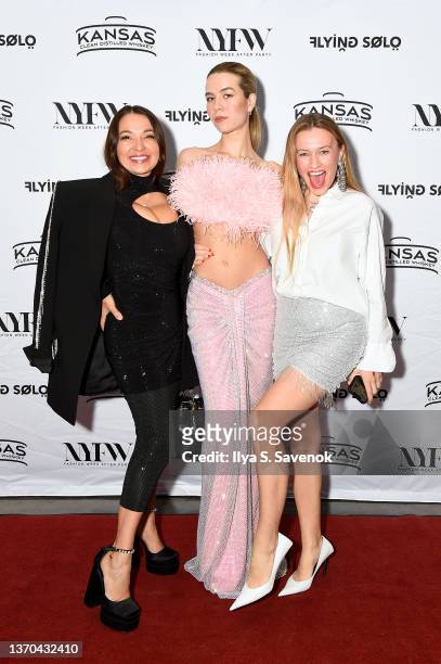 Vlada Gritsenko and Stasi Berezovskaya attend the Flying Solo NYFW February 2022 Afterparty on February 13, 2022 in New York City.