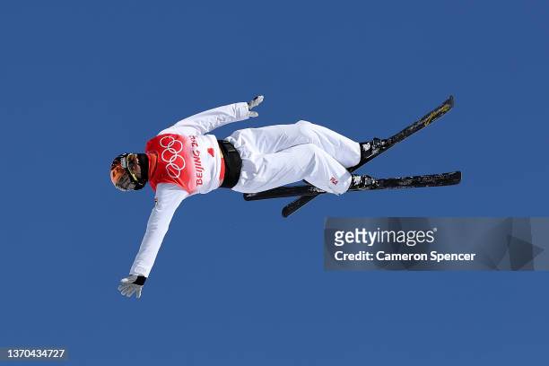 Mengtao Xu of Team China performs a trick during the Women's Freestyle Skiing Aerials Qualification on Day 10 of the Beijing 2022 Winter Olympics at...