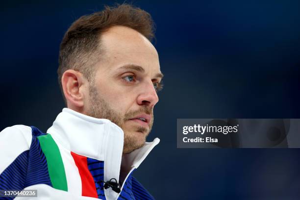 Joel Retornaz of Team Italy looks on against Team Canada during the Men’s Curling Round Robin Session on Day 10 of the Beijing 2022 Winter Olympic...