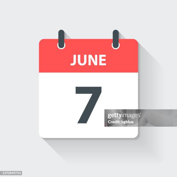 ilustraciones, imágenes clip art, dibujos animados e iconos de stock de 7 de junio - icono de calendario diario en estilo de diseño plano - day 7