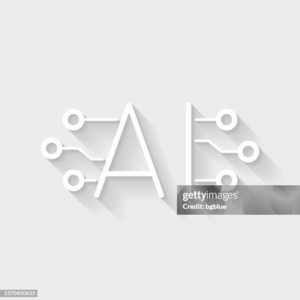 artificial intelligence ai and circuit board. icon with long shadow on blank background - flat design - artificial intelligence logo stock illustrations