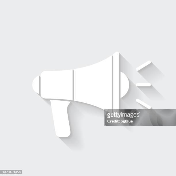megaphone. icon with long shadow on blank background - flat design - amp stock illustrations