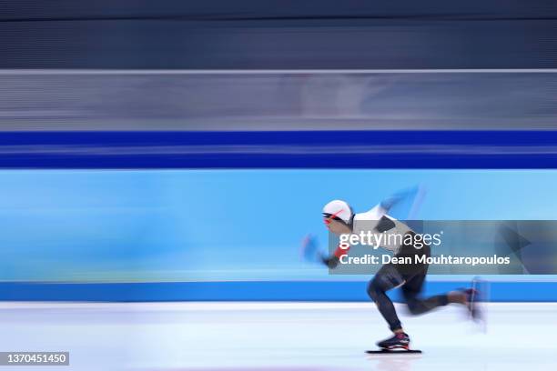 Miho Takagi of Team Japan skates during the Women's 500m on day nine of the Beijing 2022 Winter Olympic Games at National Speed Skating Oval on...