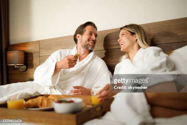 breakfast in bed! - robe stock pictures, royalty-free photos & images