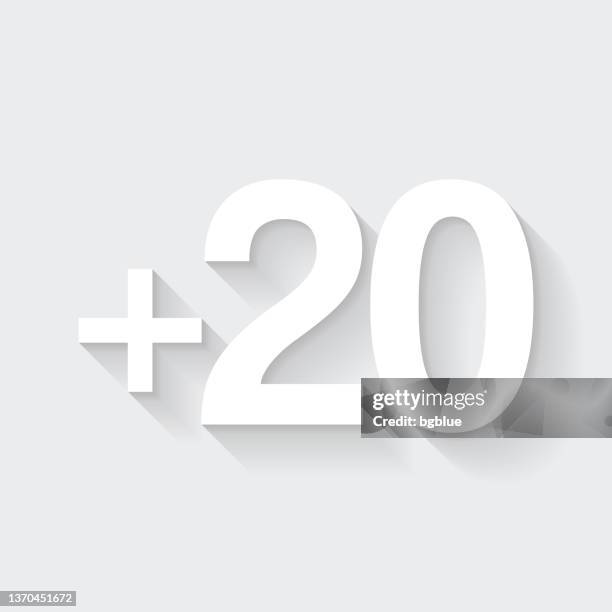 +20, plus twenty. icon with long shadow on blank background - flat design - number 20 stock illustrations