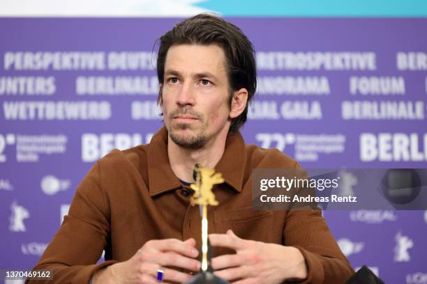 Director Michael Koch speaks at the "Drii Winter" press conference during the 72nd Berlinale International Film Festival Berlin at Grand Hyatt Hotel...