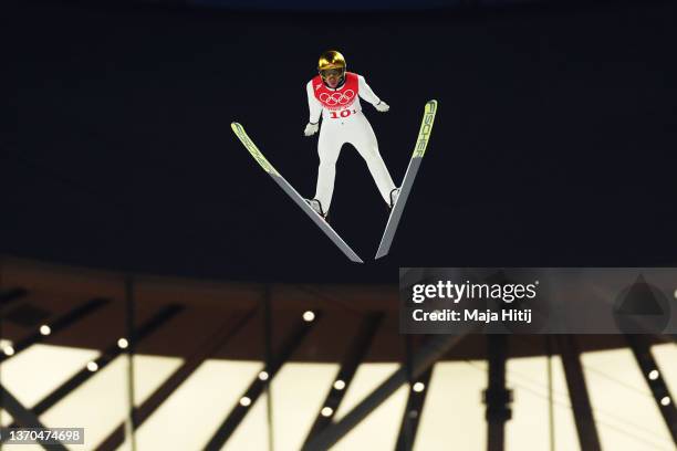 Stefan Kraft of Team Austria competes during Men's Ski jumping Trial Round For Competition on Day 10 of Beijing 2022 Winter Olympics at National Ski...