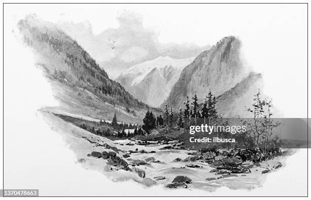 antique travel photographs of oberammergau, bavaria, germany - bavaria mountain stock illustrations