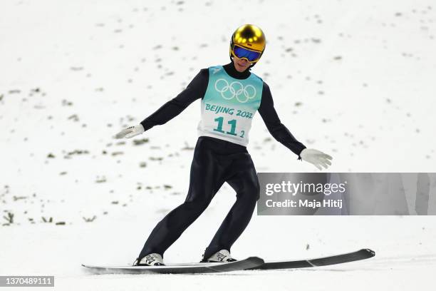 Stephan Leyhe of Team Germany competes during the Men's Ski jumping Final Round on Day 10 of Beijing 2022 Winter Olympics at National Ski Jumping...