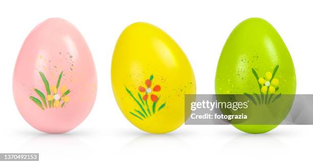 hand colored easter eggs on white - easter egg stock pictures, royalty-free photos & images