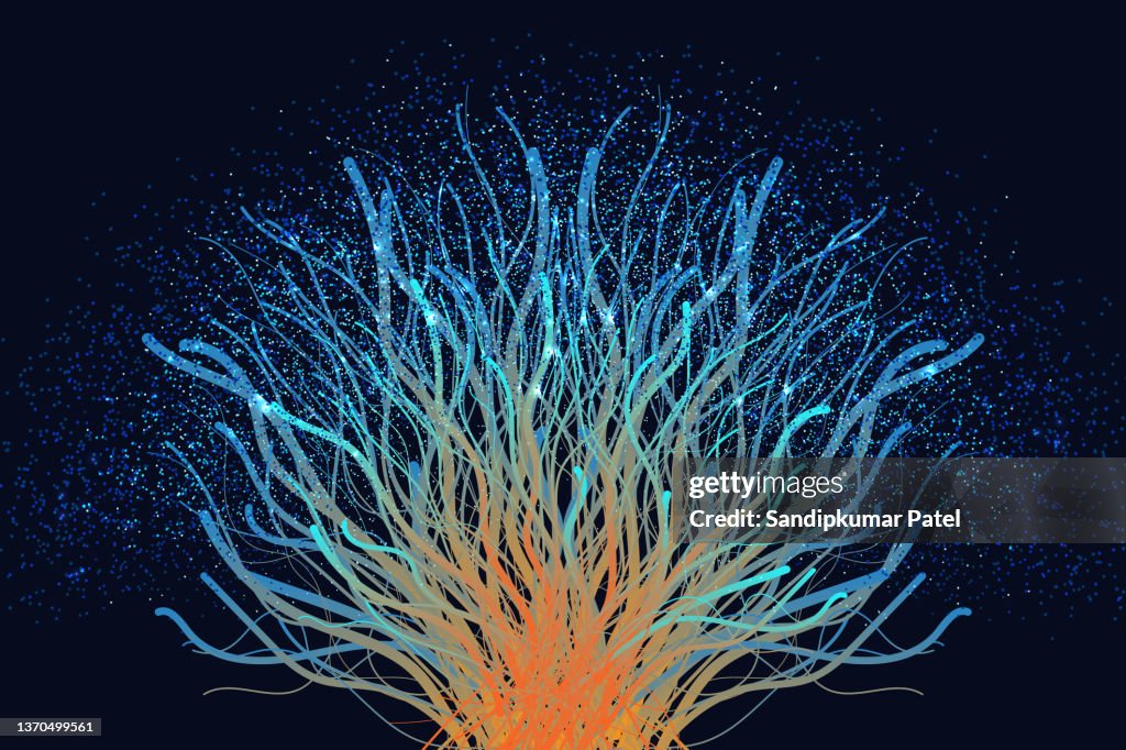 Data tree for concept design. Business technology. Wire frame light connection structure.