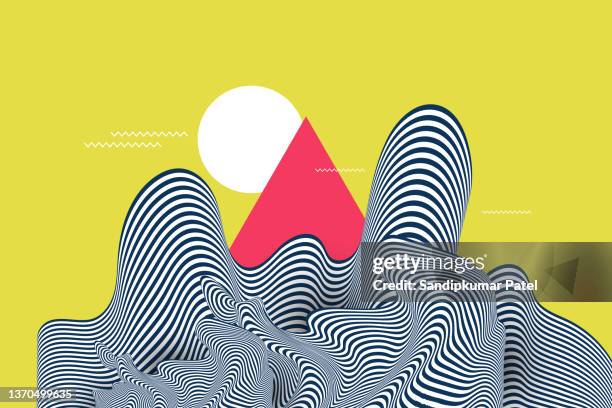 stockillustraties, clipart, cartoons en iconen met 80s synth wave styled landscape with blue grid mountains and sun over canyon - american graphic