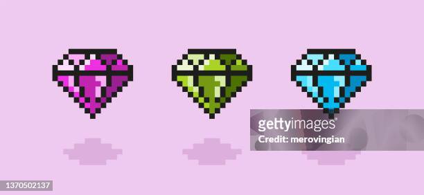pixelkunst für diamanten. game design icons set - mineral stone stock-grafiken, -clipart, -cartoons und -symbole