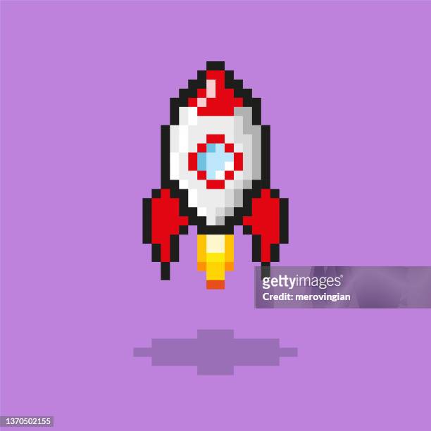 illustrazioni stock, clip art, cartoni animati e icone di tendenza di pixel design di un'icona a razzo - missile