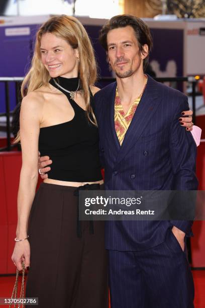 Stella Stangenberg and Director Michael Koch attend the "Drii Winter" premiere during the 72nd Berlinale International Film Festival Berlin at...