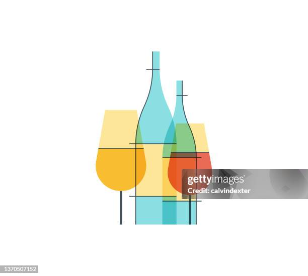 wine bottle and wineglasses concept design - friends dinner stock illustrations