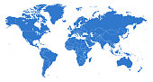 Map World Seperate Countries Blue with White Outline