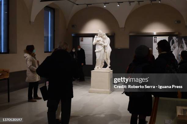 VIsitors admires the italian neoclassical artist Antonio Canova's masterpiece "Amore E Psiche" during the "Antonio Canova Glory of Treviso"...