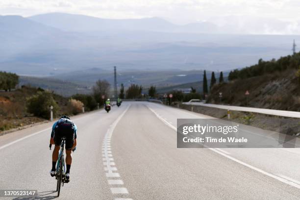 Alexey Lutsenko of Kazahkstan and Team Astana – Qazaqstan competes in the breakaway during the 1st Clásica Jaén Paraíso Interior 2022 a 187,7km one...