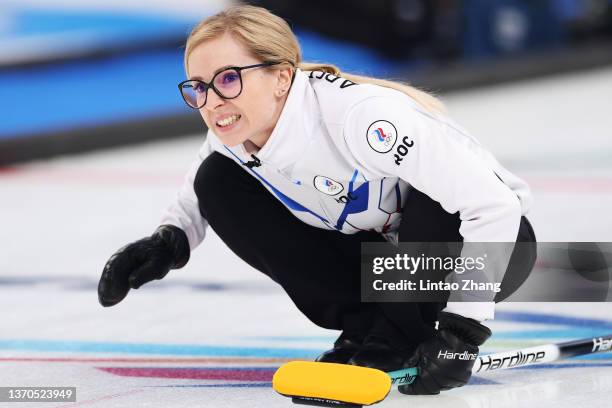 Galina Arsenkina of Team ROC competes against Team Denmark during the Women’s Curling Round Robin Session 8 on Day 10 of the Beijing 2022 Winter...