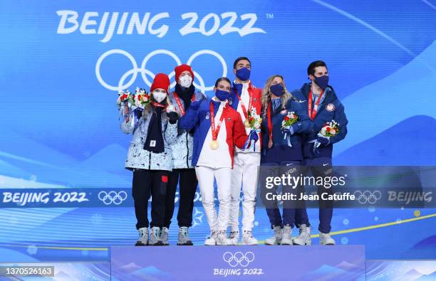 Gold medalists Gabriella Papadakis and Guillaume Cizeron of France , Silver medalists Victoria Sinitsina and Nikita Katsalapov of Russia and Bronze...