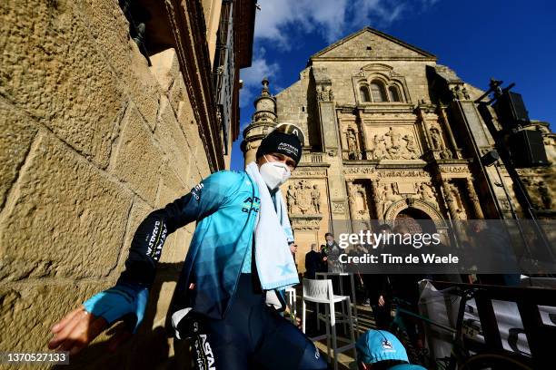 Alexey Lutsenko of Kazahkstan and Team Astana – Qazaqstan celebrates winning during the 1st Clásica Jaén Paraíso Interior 2022 a 187,7km one day race...