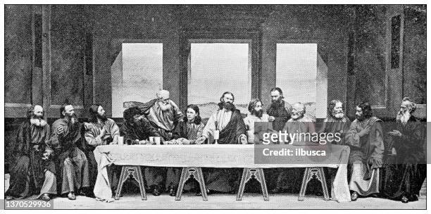 passion of christ theatrical play in oberammergau, germany: the last supper - the last supper stock illustrations
