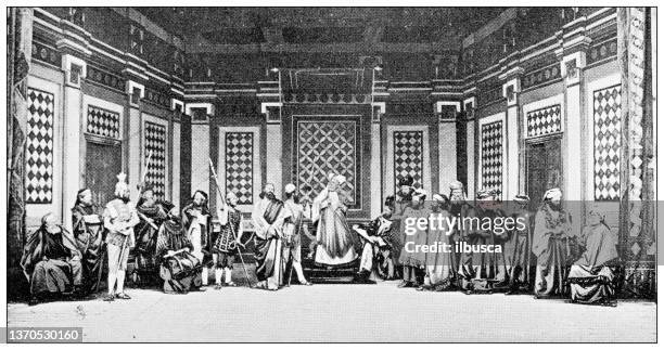 passion of christ theatrical play in oberammergau, germany: judgement hall of caiaphas - actor play stock illustrations