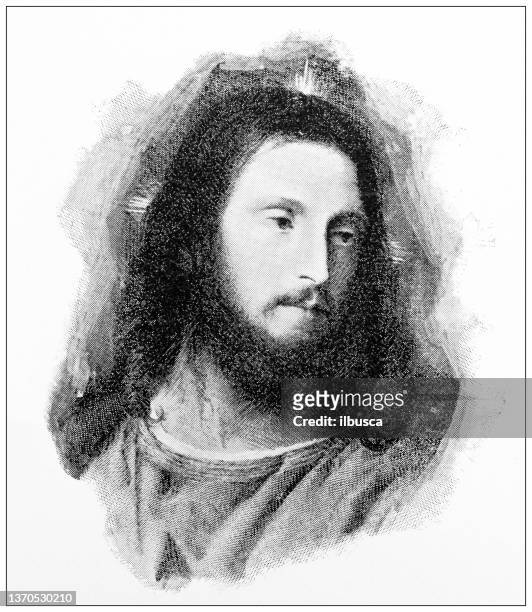 antike religiöse malerei: christus von tizian - tiziano vecellio stock-grafiken, -clipart, -cartoons und -symbole