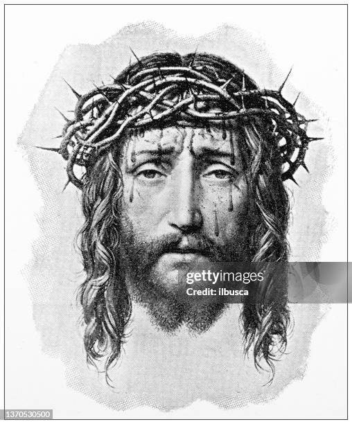 antique religious painting: christ by ittenbach - christ the redeemer stock illustrations