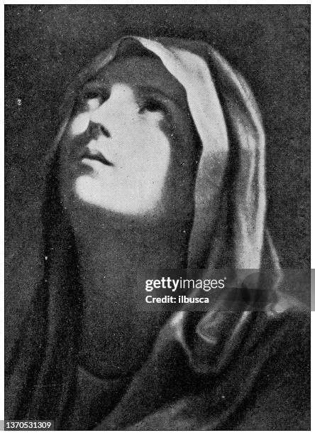 antique religious painting: mater dolorosa by guido reni - virgin mary stock illustrations