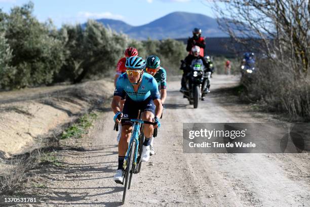 Alexey Lutsenko of Kazahkstan and Team Astana – Qazaqstan competes in the breakaway through gravel road during the 1st Clásica Jaén Paraíso Interior...