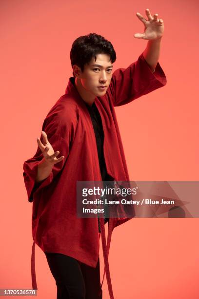 portrait of confident young man - kung fu pose stock pictures, royalty-free photos & images