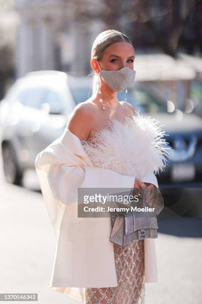 Leonie Hanne is seen outside Bronx and Banco during New York Fashion Week on February 11, 2022 in New York City.