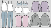 Various apparels of Women's yoga wear.