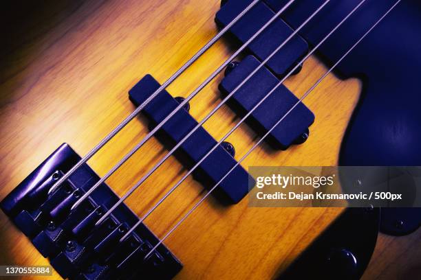 bridge and pickups of five strings bass guitar,serbia - musical instrument string stock pictures, royalty-free photos & images
