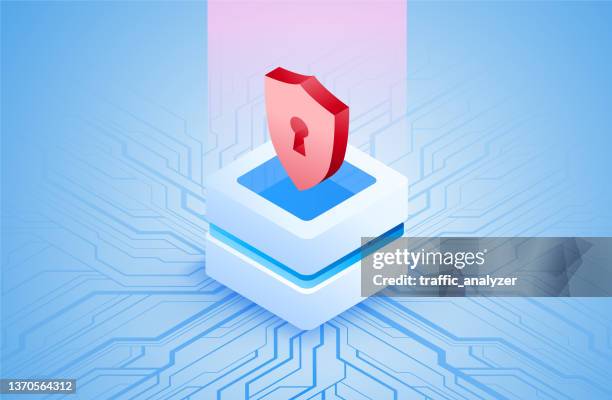 circuit board isometric background - shield - shield 3d stock illustrations