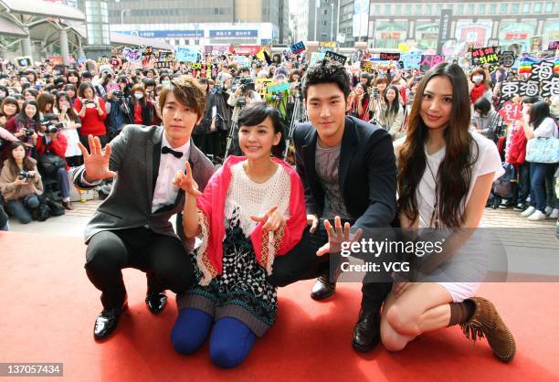 Actor Lee Dong Hae, actress Ivy Chen, actor Choi Si Won and actress Bianca Bai attend a press conference to promote 'Skip Beat' at Taipei Railway...