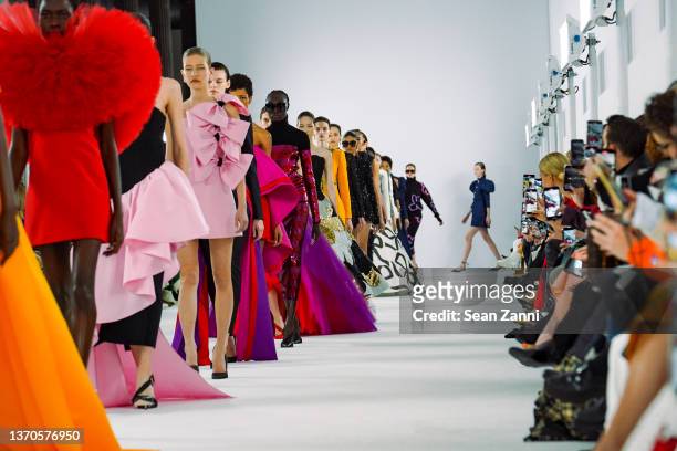 Models walk the finale of the Carolina Herrera F/W 22 Runway Show during New York Fashion Week on February 14, 2022 in New York City.