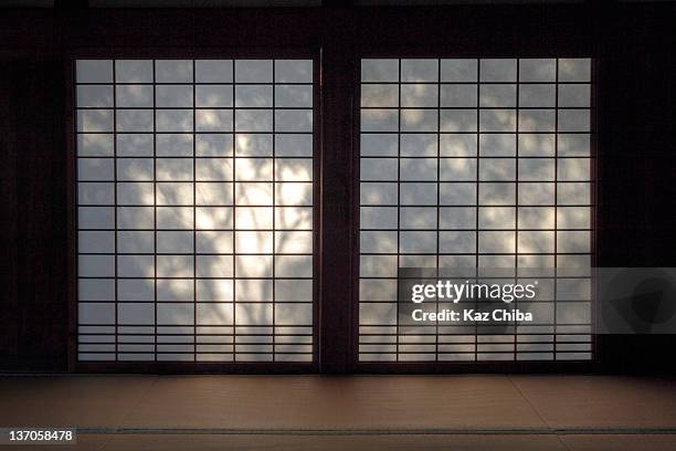 shadows on shoji screen - shoji stock pictures, royalty-free photos & images